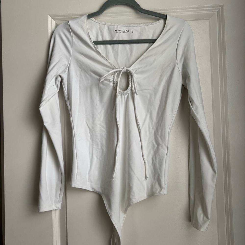 Abercrombie and Fitch White Long Sleeve Tie-Front Top